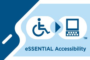 ícones: símbolo de acessibilidade e outro de um computador, um ao lado do outro, na cor azul.